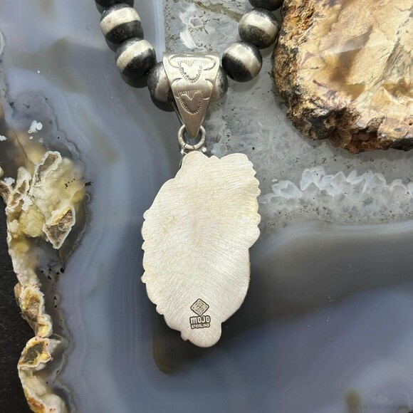 Sterling Southwestern Style Teardrop Turquoise Decorated Pendant For Women - Picture 7 of 10